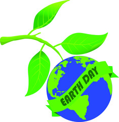 Vector Illustration of Leaf Branch with Earth Globe as It's Fruit Symbol with Earth Day Banner