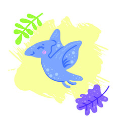 Cute blue dinosaur with wings