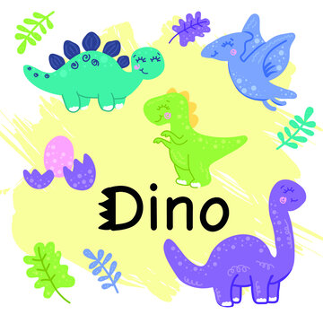 Cute dinosaur set children's illustration