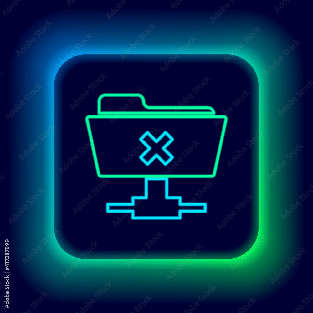 Poster glowing neon line ftp cancel operation icon isolated on black background. software update, transfer 