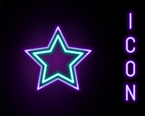 Glowing neon line Star icon isolated on black background. Favorite, best rating, award symbol. Colorful outline concept. Vector.