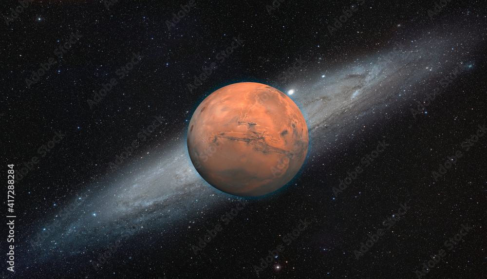 Poster Planet Mars with Andromeda galaxy 