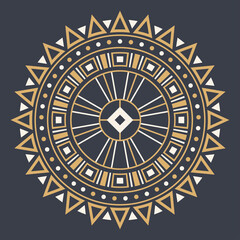 Abstract circular ornament. Ethnic mandala. Stylized sun symbol. Rosette of geometric elements. Tribal ethnic motif. Round  color pattern. Decorative vector design element.
