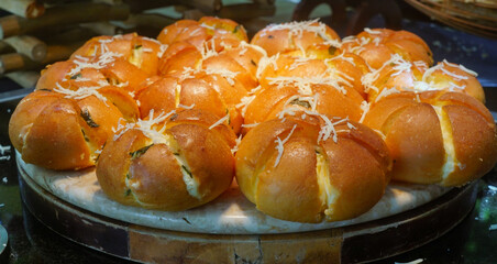 Korean cheese and garlic bread (Yofjjog Maneulppang) Korean specialty. Made from Bread Bun, Cream Cheese, Garlic, Oregano and Honey