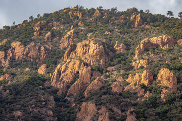 Clouds rolling over the mountains of Le Dramont in the Massif de L'Estérel in south France 