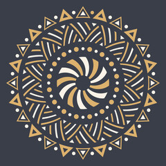 Abstract circular ornament. Ethnic mandala. Stylized sun symbol. Rosette of geometric elements. Tribal ethnic motif. Color print. Round  pattern. Decorative vector design element.