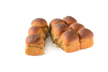 rye bread with garlic is isolated on a white background, selective focus.