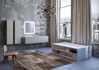Bagno design, ambiente contemporaneo in New York, rendering 3d 