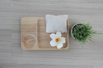 Beautiful spa composition on massage table , spa relax concept, copy space