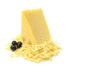 Solid yellow gouda cheese, close-up, isolated on a white background.selective focus.