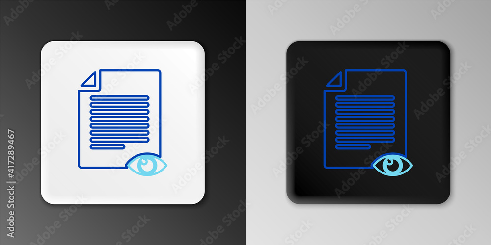 Poster line paper page with eye symbol icon isolated on grey background. open information file sign. colorf
