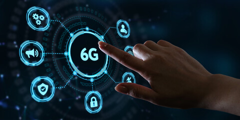 The concept of 6G network, high-speed mobile Internet, new generation networks. Business, modern technology, internet and networking concept
