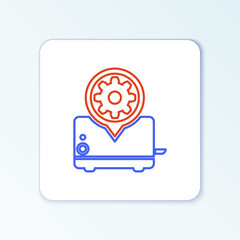 Line Toaster and gear icon isolated on white background. Adjusting app, service concept, setting options, maintenance, repair, fixing. Colorful outline concept. Vector.
