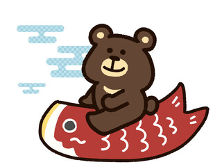 鯉のぼりに乗った熊