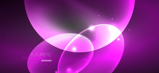 Neon ellipses abstract backgrounds. Shiny bright round shapes glowing in the dark. Vector futuristic illustrations for covers, banners, flyers and posters and other