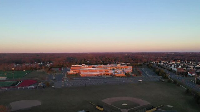 Sunset Aerial Shot of a South Brunswick High School