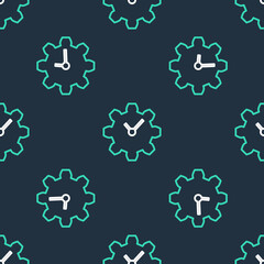 Line Time Management icon isolated seamless pattern on black background. Clock and gear sign. Productivity symbol. Vector.