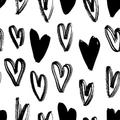 Vector art illustration grunge hearts. Set of hand drawn paint object for design. Black and white  Abstract brush drawing