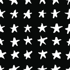Fototapeta premium Vector art illustration grunge stars. Set of hand drawn paint object snowflakes for design. Black and white shine background. Abstract brush drawing