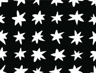 Fototapeta premium Vector art illustration grunge stars. Set of hand drawn paint object snowflakes for design. Black and white shine background. Abstract brush drawing