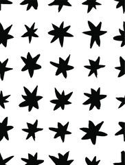 Fototapeta premium Vector art illustration grunge stars. Set of hand drawn paint object snowflakes for design. Black and white shine background. Abstract brush drawing
