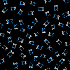 Line Dog and bone icon isolated seamless pattern on black background. Pets food symbol. Vector.