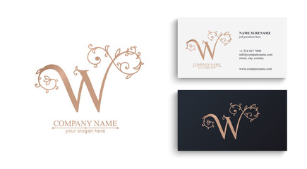 Premium Vector W logo. Monnogram, lettering and business cards. Personal logo or sign for branding an elite company.