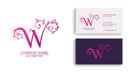 Premium Vector W logo. Monnogram, lettering and business cards. Personal logo or sign for branding an elite company.