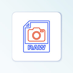 Line RAW file document. Download raw button icon isolated on white background. RAW file symbol. Colorful outline concept. Vector.