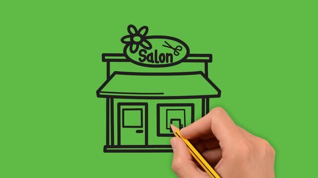 Drawing salon shop art with Black and Blue color combination on green background