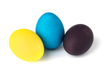 painted chicken eggs isolated on white background.
