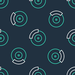 Line Car brake disk with caliper icon isolated seamless pattern on black background. Vector.