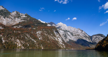 View from Saletalm on the Koenigssee in Berchtesgadener Land, Bavaria, Germany.