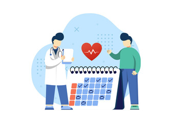 medical and Healthcare concept vector illustration. schedule medical check-up flat with doctor. can use for the homepage, mobile apps. character cartoon Illustration flat style.