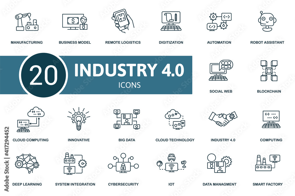 Wall mural industry 4.0 icon set. contains editable icons industry 4.0 theme such as automation, computing, dig