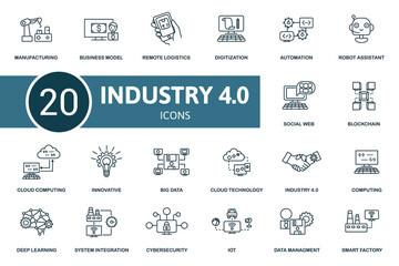 Industry 4.0 icon set. Contains editable icons industry 4.0 theme such as automation, computing, digitization and more.