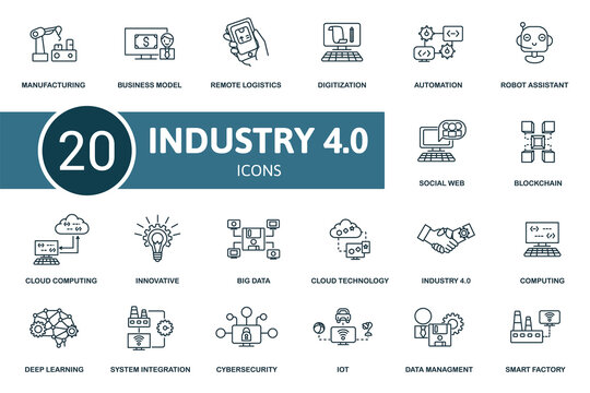 Industry 4.0 icon set. Contains editable icons industry 4.0 theme such as automation, computing, digitization and more.