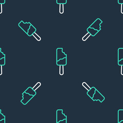 Line Ice cream on stick icon isolated seamless pattern on black background. Sweet symbol. Vector.