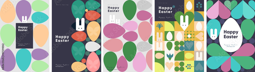 Poster happy easter. patterns. modern geometric abstract style. a set of vector easter illustrations. easte