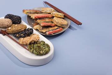 korean traditional sweets and snacks with pancake.
