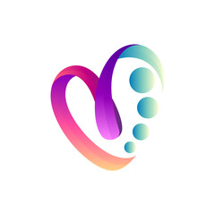 Heart love ribbon 3d logo design with bubbles