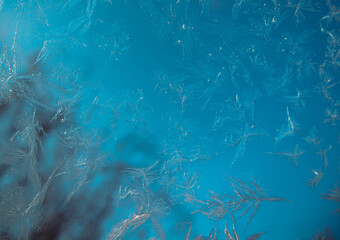 patterns on frozen glass with wood in the background