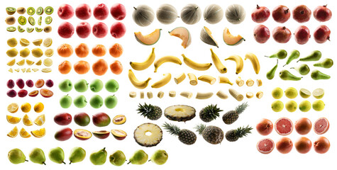 Large set of fruits isolated on white background