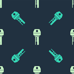 Obraz premium Green and beige Car key with remote icon isolated seamless pattern on blue background. Car key and alarm system. Vector.