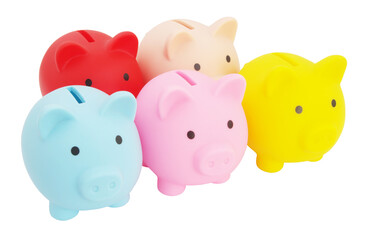 Many colorful piggy banks isolated  on white