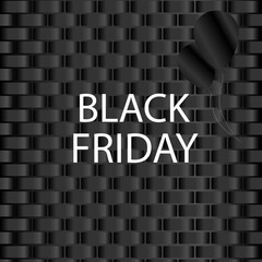 Black Friday banner on a black background with black balloons in a minimalist style