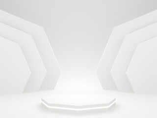 3D rendered white decagon podium.