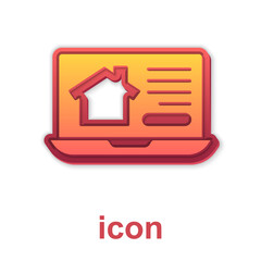 Gold Online real estate house on laptop icon isolated on white background. Home loan concept, rent, buy, buying a property. Vector.