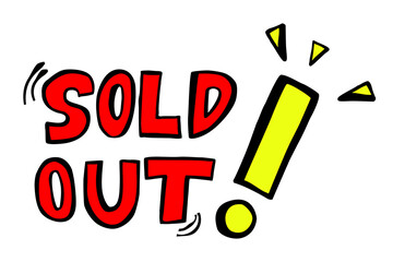 Vector Hand Draw Red and Yellow Sketch Announcement, Sold Out , Isolated on White