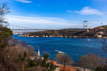 Fatih Sultan Mehmet bridge across a Bosphorus. Istanbul, Turkey.